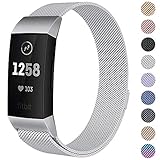 CAVN Metal Bands Compatible for Fitbit Charge 3 / Charge 3 SE Bands Women Men Small Large, Replacement Stainless Steel Accessory Watch Wrist Straps