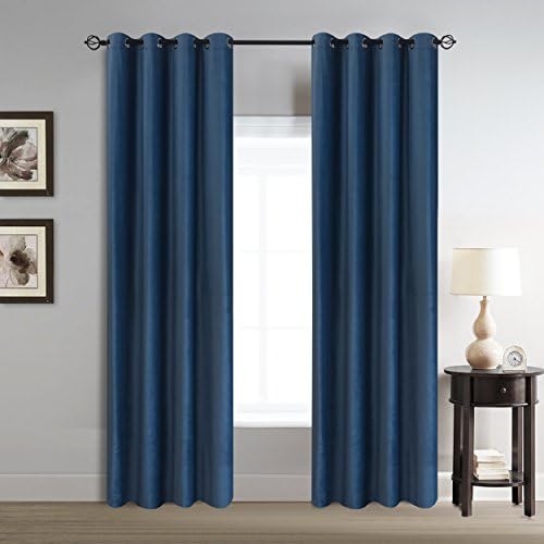 Velvet Room Darkening Curtains Panels for Bedroom - Window Treatment Energy Efficient Solid Grommet Blackout Drapes for Living Room (Set of 2 Panels, 50 by 96 Inch, Dusty Blue)
