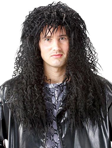 OvedcRay 1980S 80'S Male Mens Black Headbanger Hard Rock Pop Star Heavy Metal Costume Wig