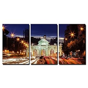 3 Piece Canvas Wall Art - Monument in The Plaza De La Independencia Independence Square in Madrid, Spain - Modern Home Art Stretched and Framed Ready to Hang - 16"x24"x3 Panels