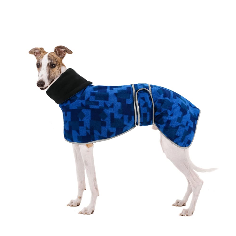 Winter Fleece Jumper for Whippet Greyhound Warm Fleece Lining and Adjustable Bands Blue