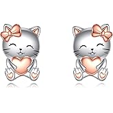 VONALA 925 Sterling Silver Cat Bunny Angel Earrings Cute Animal Stud Earrings Jewelry Gifts for Women