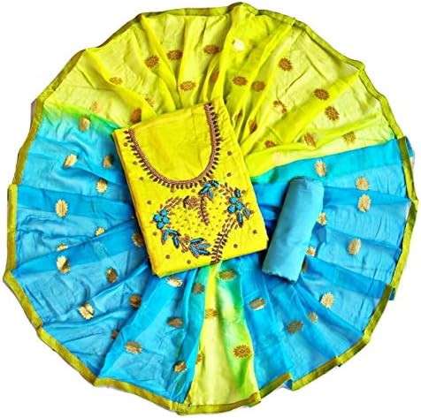 Whynot Women's Cotton Hand Work Salwar Suit Material (Lemon_Free Size)