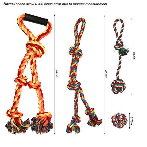 Large Dog Rope Chew Toys, Aggressive Chewers Tough Natural Cotton Rope Chew Knotted Heavy Rope Set Toys for Large and Medium Dog Teething, Chewing, Tug of War, Teeth Cleaning, Fetching Toy (H01)