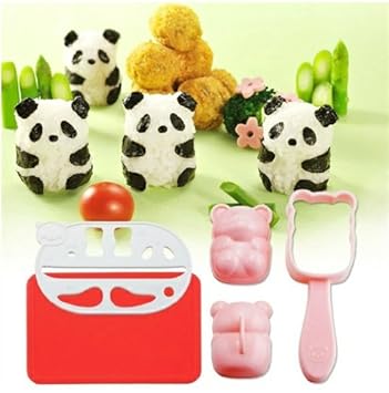 Yunko Bento Accessories Rice Ball Mold Onigiri Shaper and Dry Roasted Seaweed Cutter Set, Baby Panda