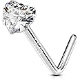 OUFER 925 Sterling Silver Nose Studs, L Shaped Nose Rings Studs, 20G Nostril Solid 3mm Heart CZ Nose Piercing Jewelry, Nose Studs For Women Men (L - 3mm Heart)