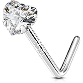 OUFER 925 Sterling Silver Nose Studs, L Shaped Nose Rings Studs, 20G Nostril Solid 3mm Heart CZ Nose Piercing Jewelry, Nose Studs For Women Men (L - 3mm Heart)