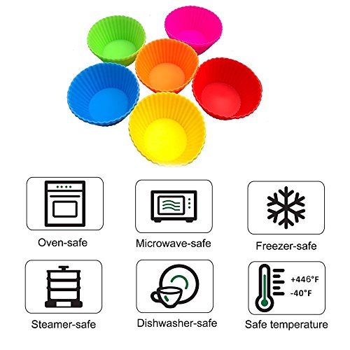 iiHOME Reusable Silicone Baking Cups Cupcake Liners Muffin Cups Cake Molds, Pack of 12 (Random Color)
