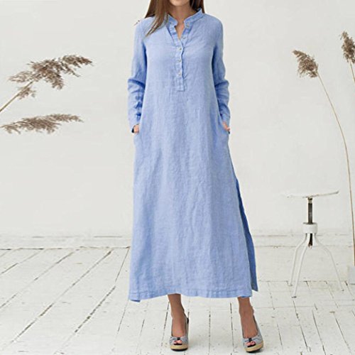 TOOPOOT Women's Casual Long Sleeve Maxi Dresses Plain Casaul Oversized Maxi Long Shirt Dress (S, Blue)