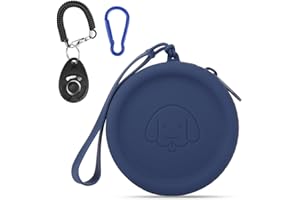 WALLFID Silicone Dog Treat Pouch Small Bag,with Pet Training Clicker,Walking Bag for Dog and Cat, Pocket Size, Easy to Clean, Odorless, Zipper Design,Moisture-Proof,Travel Walking Bag.(Navy Blue)