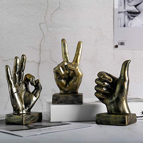 Lependor Golden Polyresin Hand Gesture Desk Statues Finger Sculpture Decor - Golden Victory Fingers - Thumbnail 3