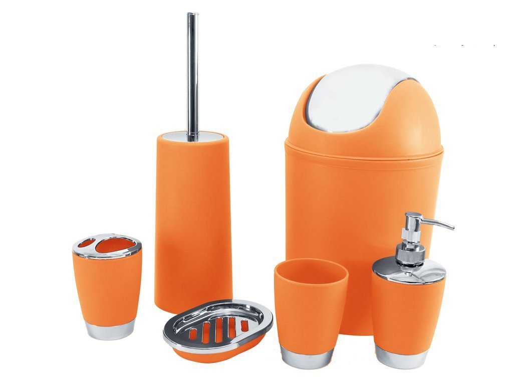 6pc Accesorio De Baño Juego - Rojo Negro Naranja Azul Y Amarillo Verde