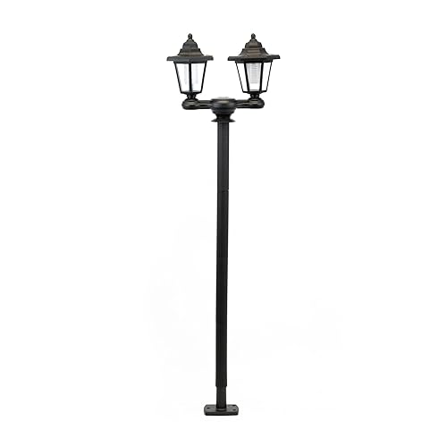 Gardenwize – 3 in 1 Solar Powered Bright LED Double Headlamp Garden Stake Post Light – Detachable Frame, Wall Mounted or Stake Light – 1.5m Tall | Black | GW428
