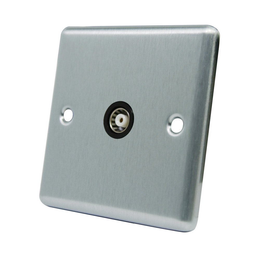 AET CSC1GTVBL 1-Gang Satin Finish Chrome Classical TV Coaxial Female Socket with Black Insert