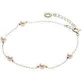 Moon Label Japanese 4.0mm Akoya Cultured Pearl Bracelet for Women with 18K Yellow Gold | Elegant Design Excellent Gift | Pearl Bracelet
