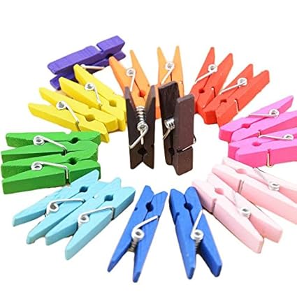 westeng 50 Holz Foto Clips Peg Wäscheklammern Mini Kleidung Clip DIY Craft Memo Papier Clamp Clips Mehrfarbiges 3.5*0.8cm bun