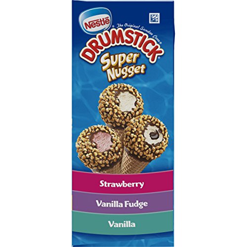 Drumstick, Super Nugget Strawberry/Vanilla Fudge/Vanilla Dairy Dessert Cones, 8 Count (Frozen)