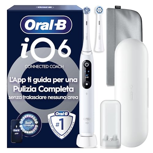 Oral-B iO Series 6 Electric Toothbrush, 2 Replacement Toothbrush Heads, 1 Travel Case, 1 Magnetic Storage Bag, 1 Mini Toothbrush Case, Designed By Braun, White