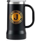 Onebttl Personalized Travel Mug with Handle, Beer Stein for Men, Funny Custom Alcohol Gifts for Beer Lovers, Unique Birthday Christmas Gifts for Him, the Man the Myth the Legend, J
