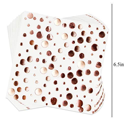 352 Piece White with Pink & Rose Gold Foil Polka Dot Party Supplies Set Including Plates, Cups, Napkins, Forks, Knives, Spoons and Tablecloths, Serves 50