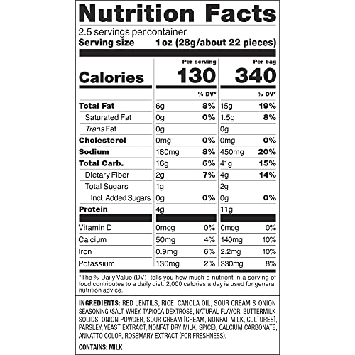 Harvest Snaps Red Lentil Crunchy Loops Sour Cream Onion 2.5 Oz Pack