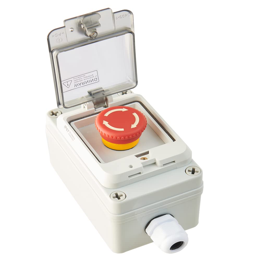 Photo 1 of Emergency Stop Button with Box e-Stop Box Emergency Stop Switch with Estop Button with Plastic Box e-Stop Button Box Emergency Stop Push Button Switch Push Button Station Box