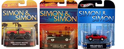 Hot Wheels Retro Entertainment Simon & Simon 3-car set - 1980 Dodge Macho Power Wagon, 1985 CHEVROLET CAMARO IROC-Z, 1957 Chevrolet Bel Air Convertible