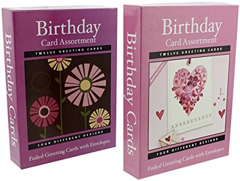 Foiled Birthday Greeting Cards - 2 boxes of 12 count Assorted Styles, 5" x 7" Envelopes included