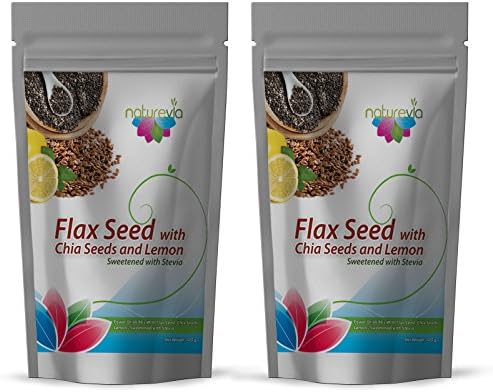 Flax &amp; Chia Seeds - Lemon Flavor (425 g, Pack of Two): Naturally Sweetened with Stevia, Free of: Sugar, Carbs, Calories, Instant Powder Drink Mix