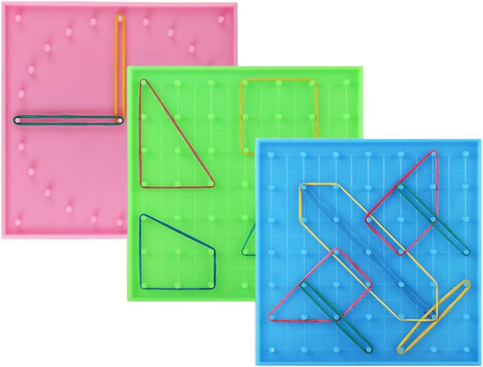 KingbeefLIU Double Sided Peg Geoboard Rubber Tie Graphics Learning Kids Educational Toy Kids Play House Early To Teach Fun Toys 3Pcs Boards