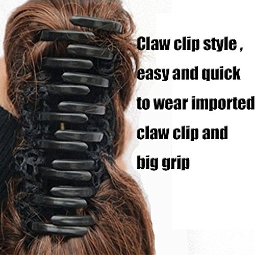 S-noilite Long Thick Claw Jaw Ponytail Big Wave Clip in Pony Tail Hair Extension Extensions (18 inches-curly, natural black)