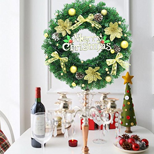 Christmas Wreath Large Front Door Wreath 15 Inch Wall Garland Decoration Christmas Party Decor (15.7", Gold) - Thumbnail 4