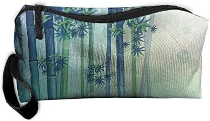 Portable Outdoor Cosmetic Toiletry Clutch Bag Accessories Organizer Case Travel Home Use Zipper Oxford Watercolor Painting Bamboo Art Storage Pouch Pencil Case