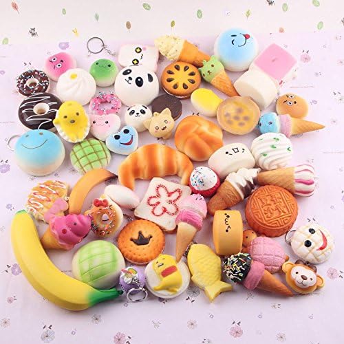 Merchant Medley Random 30 Piece Kawaii Slow Rising Soft Squishy Set - Keychain, Phone Charm, Panda, Bread, Buns