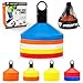 Pro Disc Cones (Set of 50) - Agility Soccer Cones with Carry Bag and Holder for Sports Training, Football, Basketball, Coaching, Practice Equipment, Kids - Includes 15 Best Cone Drills Book