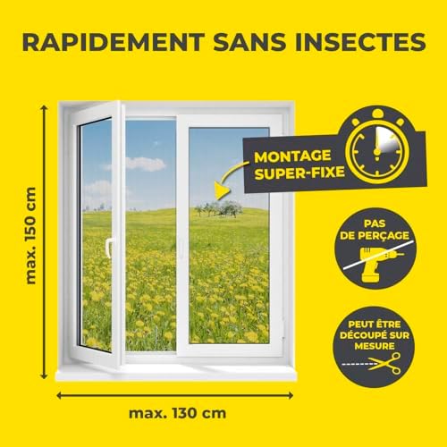 Moustiquaire de fenêtre avec Magic Click | Peut être découpée individuellement pour toutes les fenêtres jusqu'à 150 x 130 cm | Montage avec 12 aimants - pas de perçage ni de vissage [Noir]