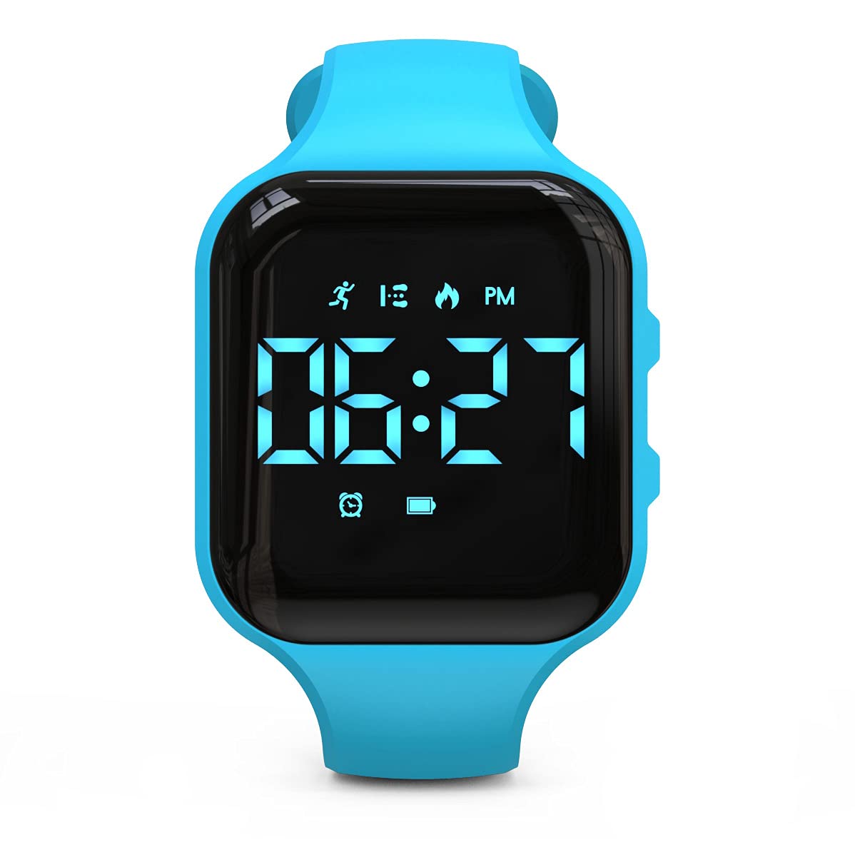 Focwony Non-bluetooth Led Fitness tracker watch,Digital Pedometer watch,with Step Counting/Distance/Calories/Stopwatch/Alarm Clock, Great Gift for Kids Teens Girls Boys Xmas (Square - blue)