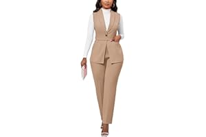 Kafiloe Pant Suits for Women Dressy Belted Sleeveless Vest Blazer Sets 2 Piece Business Casual Outfit