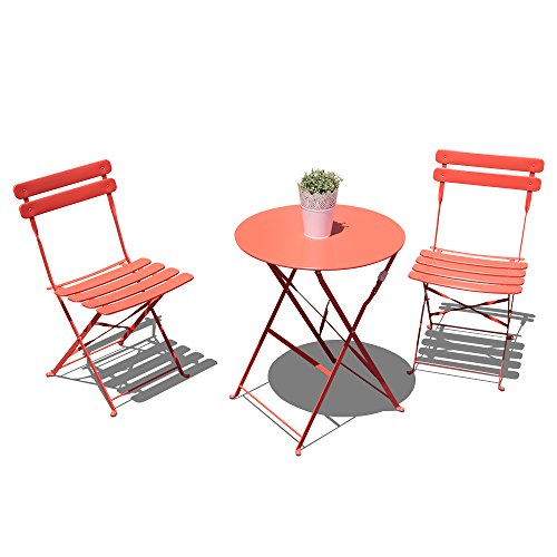Orange Casual Outdoor 3 Pieces Patio Bistro Set Folding Steel Furniture Balcony Table and Chairs ...