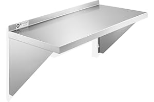 KUTLER Stainless Steel Shelf - 14" x 24", NSF Commercial Wall Mount Shelves with Backsplash, Floating Metal Shelving for Restaurant, Kitchen, Home