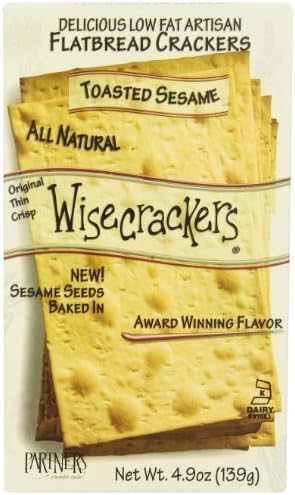Partners Wisecrackers Low Fat Flatbread Style Crackers, Toasted Sesame, 4.9 -Ounce Boxes (Pack of 6)