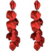 MALOYANVE Acrylic Rose Petal Dangle Studs Earrings for Women Long Exaggerated Flower Gold Plated Dangling Drop Statement Floral Tassel Earrings
