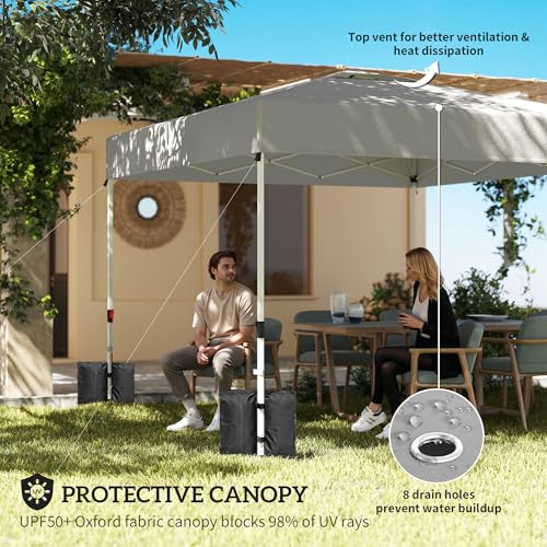 Outsunny 9.6 x 9.6 ft Pop Up Canopy Tent with 3 Sidewalls, UPF 50+ 1-Button Push Easy Setup Outdoor Instant Canopy Portable Shelter with 4 Sandbags, Carry Bag, Light Grey