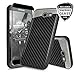 TJS Samsung Galaxy J3 Emerge/J3 Prime/Amp Prime 2/Express Prime 2/Sol 2/J3 Mission/J3 Luna Pro/J3 Eclipse Case, With [Tempered Glass Screen Protector] Carbon Fiber Built-in Metal Plate Back Case