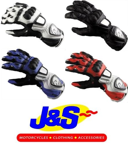 BKS BKG001 MOTORCYCLE GLOVES LEATHER MOTORBIKE GLOVE RACING J&S (MEDIUM M, RED)