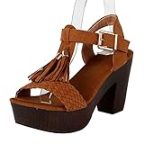 Womens Platform Comfortable Stacked Heel Tassel Open Toe Sandal Sandals