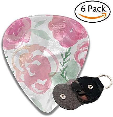 Diswpi Plectrum Celluloid Guitar Picks Pink Roses Watercolour 351 Shape 0.46 Mm 0.71 Mm 0.96 Mm Light/Thin Medium Heavy For Electric Guitar Acoustic Guitar Mandolin Bass 6 Pack