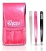 Express Beauty Boutique Tweezers 3pcs Set Pink Case Professional Quality Stainless Steel Precision Eyebrow Tweezer for Ingrown Hair Shaping Eyebrows.