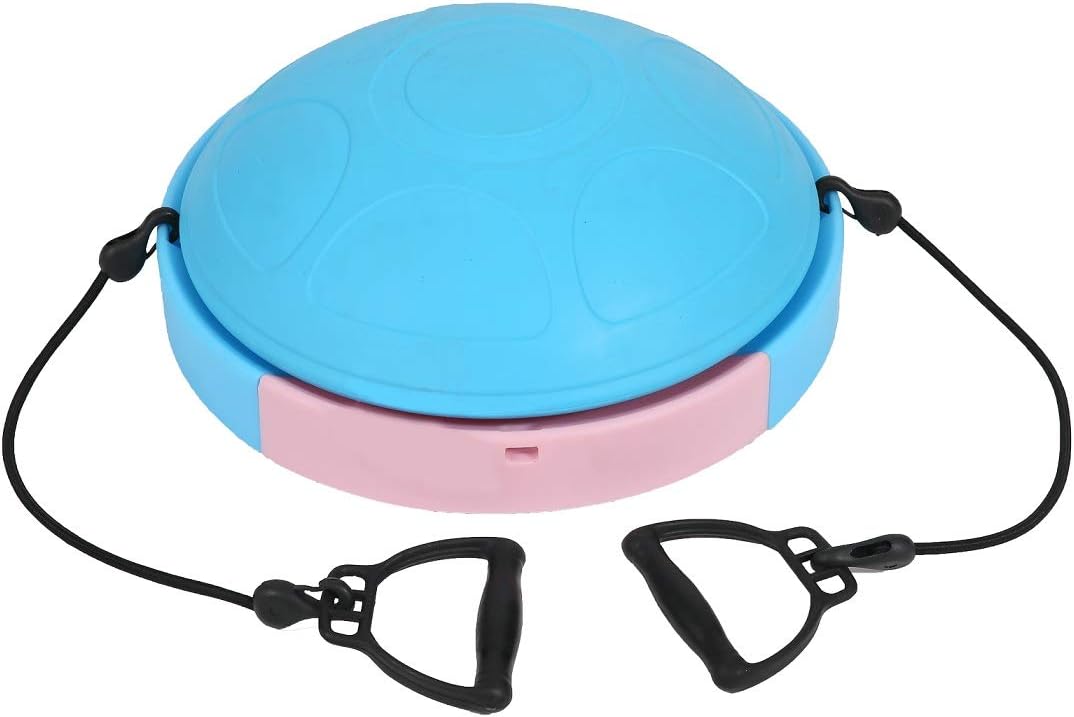 AKC Kinetics Half Balance Exercise Ball Trainer - Yoga Workout Kit with Resistance Bands - Blue/Pink - Free Pump