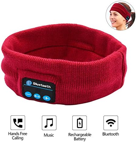 Bluetooth Headband Sweatband with Wireless Headphone Headset Speaker Mic Handsfree Music Call for Outdoor Indoor Sports Gym Exercise Running Yoga Dancing Camping Gift Men Women Boys Girls(Red)